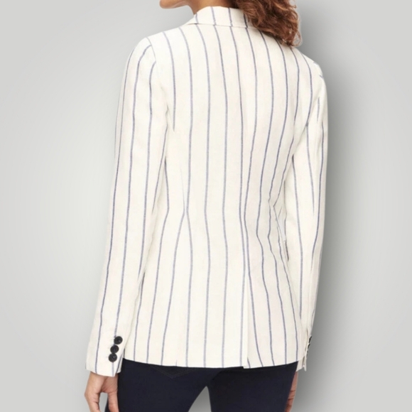 Talbots Petite 10P Ivory Blue Stripe Linen Cotton Blazer Coastal Grandma New - Picture 2 of 11
